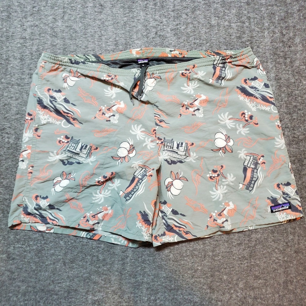 Patagonia Shorts Mens XL Green Taco Stand Baggies AOP Lined Pockets Drawstring